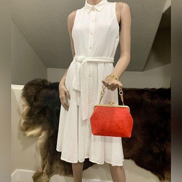 Handmade Genuine Ostrich Textured Leather "Cat paw" Kisslock Wristlet/Crossbody - Picture 3 of 16